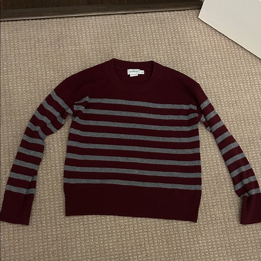 Evereve Burgundy and Gray Striped Sweater